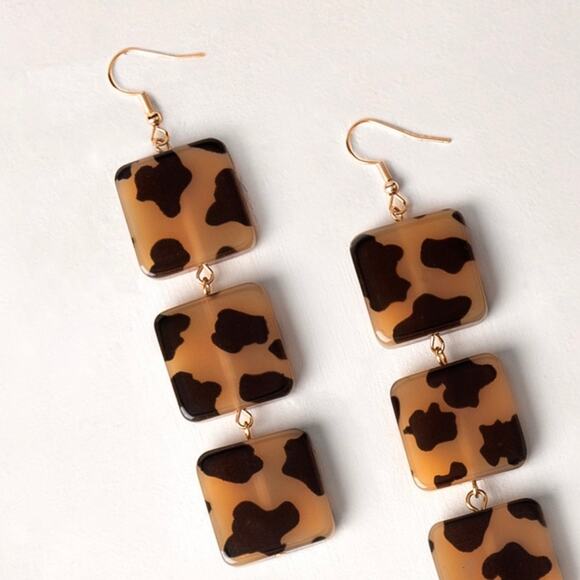 New Plunder "Hallie" Leopard Acrylic Square Earrings (3.75") - Picture 2 of 4